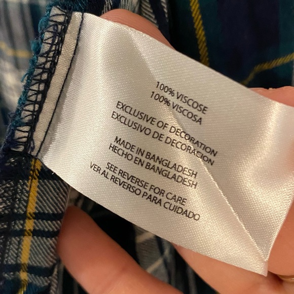 Eddie Bauer Blue Green & White Viscose Plaid Button Down Long Sleeve Blouse - Picture 8 of 10